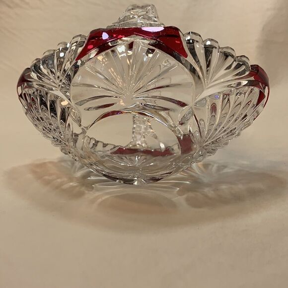 Anna Hutte Bleikristall 24% Lead Crystal Glass And Red Burgundy Candy Basket - Picture 5 of 9